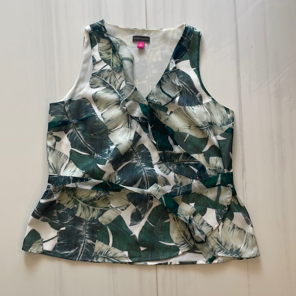 Vince Camuto Tropical Palm Print Wrap Blouse